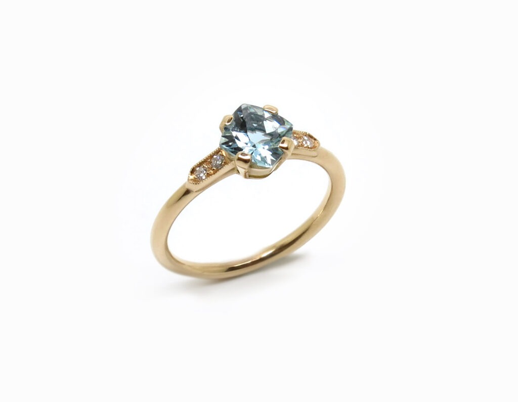 solitaire or jaune aigue marine