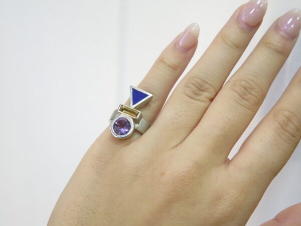 bague Argent Lapis Lazuli Citrine et Amethyste
