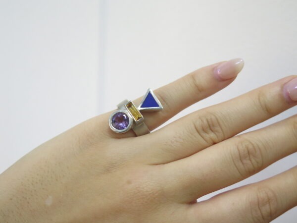 bague Argent Lapis Lazuli Citrine et Amethyste