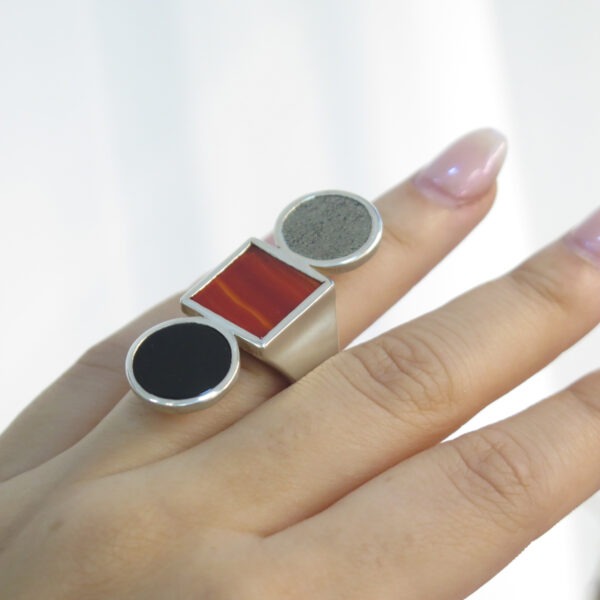 bague Pyrite Cornaline et Onyx
