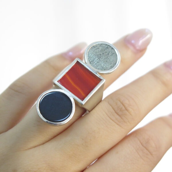bague Pyrite Cornaline et Onyx