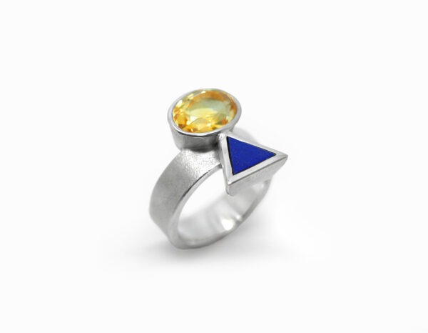 Bague Cairn Argent, Citrine et Lapis lazuli