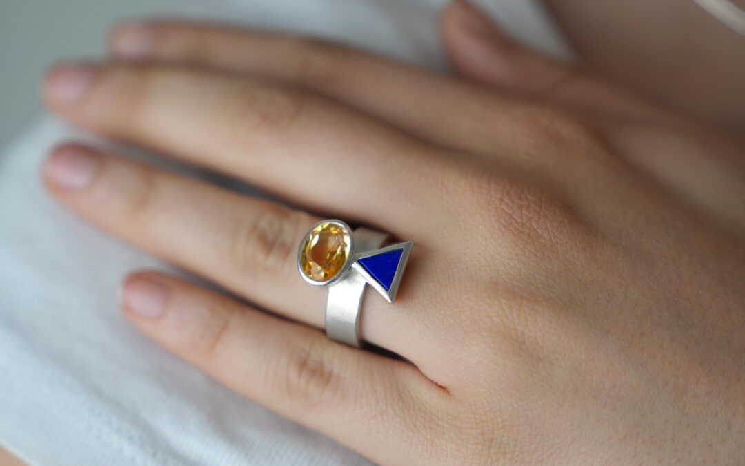Bague Cairn Argent, Lapis lazuli et Citrine