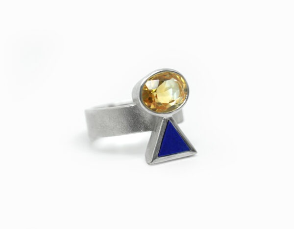 Bague Cairn Argent, Citrine et Lapis lazuli