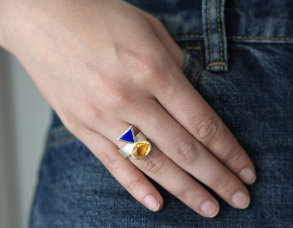 Bague geométrique argent pierres fines