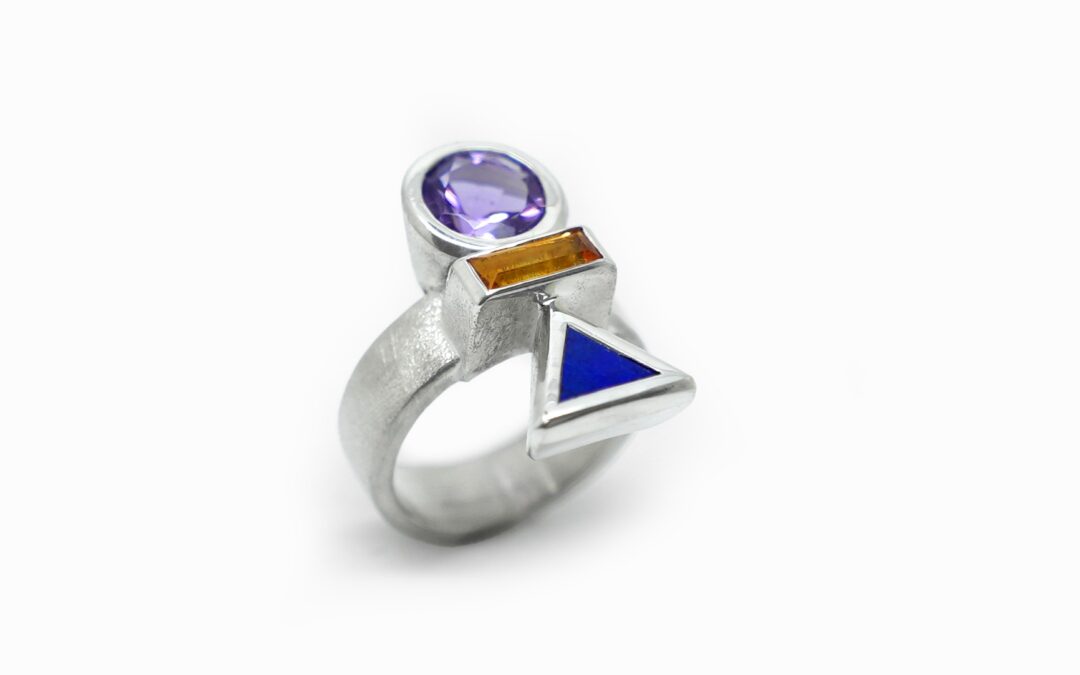 Bague Cairn Argent, Lapis Lazuli, Citrine et Améthyste