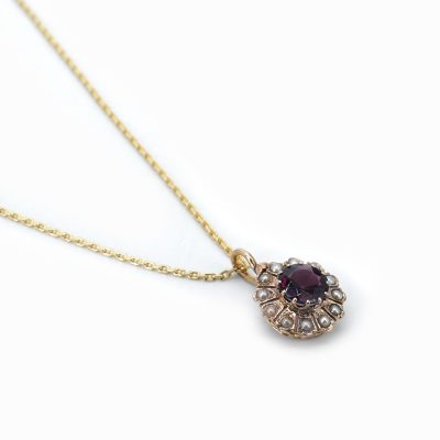 Pendentif ancien, Or rose, grenat et perles