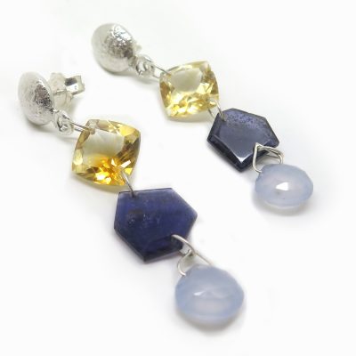 2 Boucles d'oreilles en citrine,cordiorite et calcédoine copie