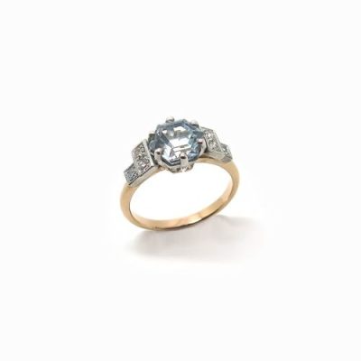 Bague de fiancailles sur mesure or rose et aigue marine