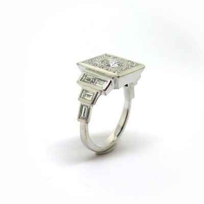 Bague sur mesure or blanc diamants