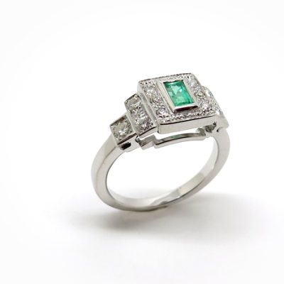Bague Ancienne Type Jarretière - Argent 950 Plaqué Or - Pierres Naturelles - Style Art Déco - Taille 51
