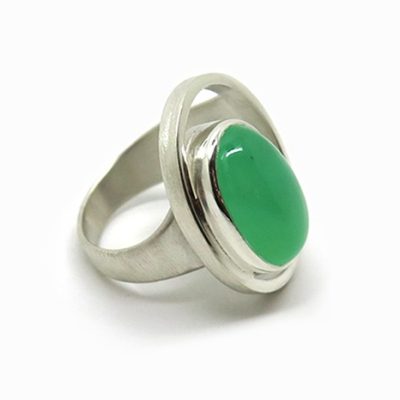 Bague créée sur mesure argent et chrysoprase