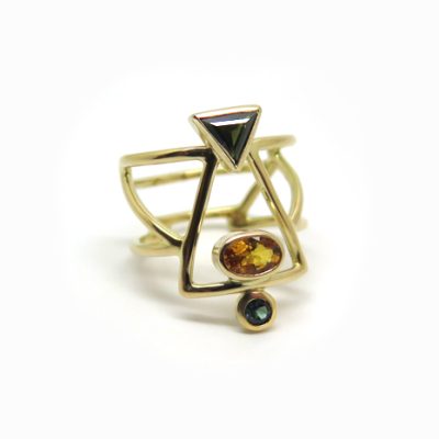 Grande bague or jaune et pierres