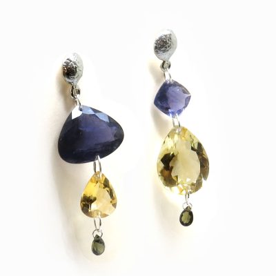 Boucles d'oreilles longues pierre jaune et violette