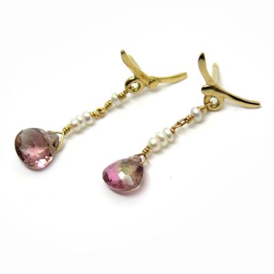 Pendants d'oreilles en or et tourmalines roses