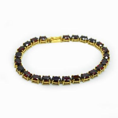 Bracelet Tennis, or jaune et grenats