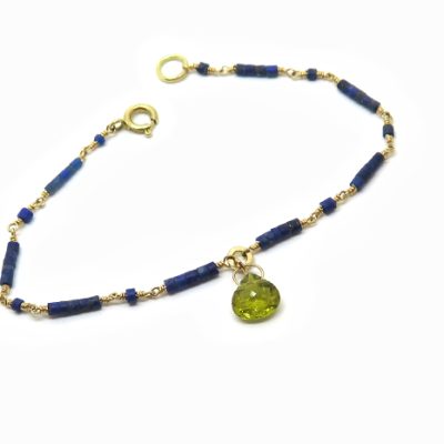 Bracelet fin en or jaune et lapis lazuli