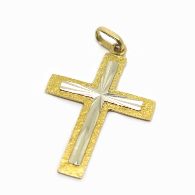 Croix texturée : en or jaune et or blanc