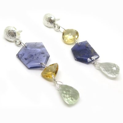 Paire de boucles d'oreilles en Citrine cordierite et Aigue marine copie