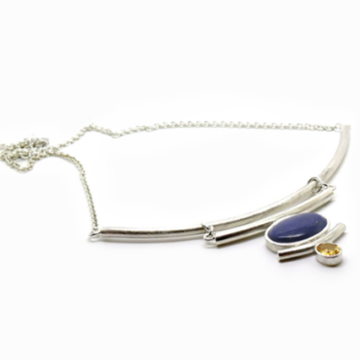 Plastron argent lapis lazuli et citrine