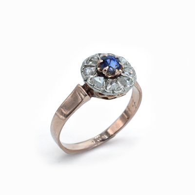 bague ancienne en Or rose saphir et diamants