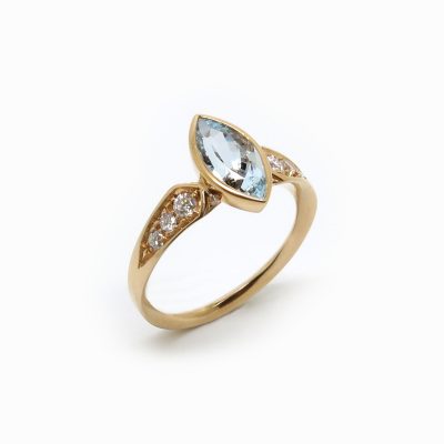 bague marquise aigue marine or rose diamants