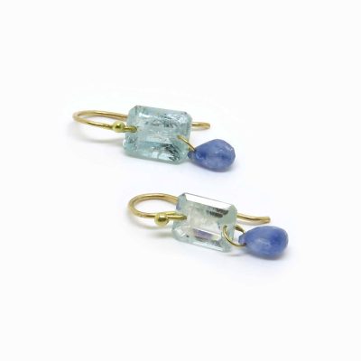Boucles d'oreilles or jaune 18 carats et aigues marines