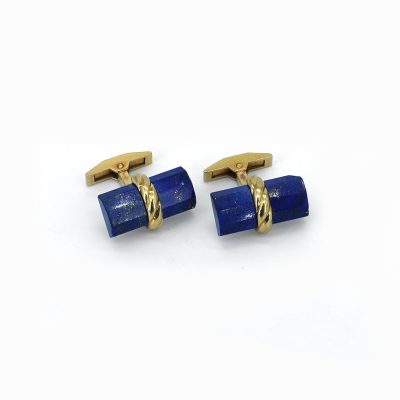 bouton de manchette en or jaune et en lapis lazuli
