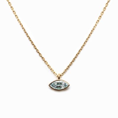 Collier chaine or jaune et aigue marine de forme navette