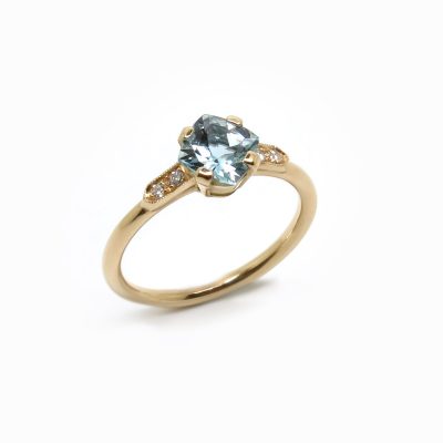 solitaire or jaune aigue marine