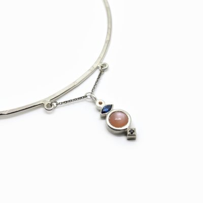 collier argent pierre de lune orange
